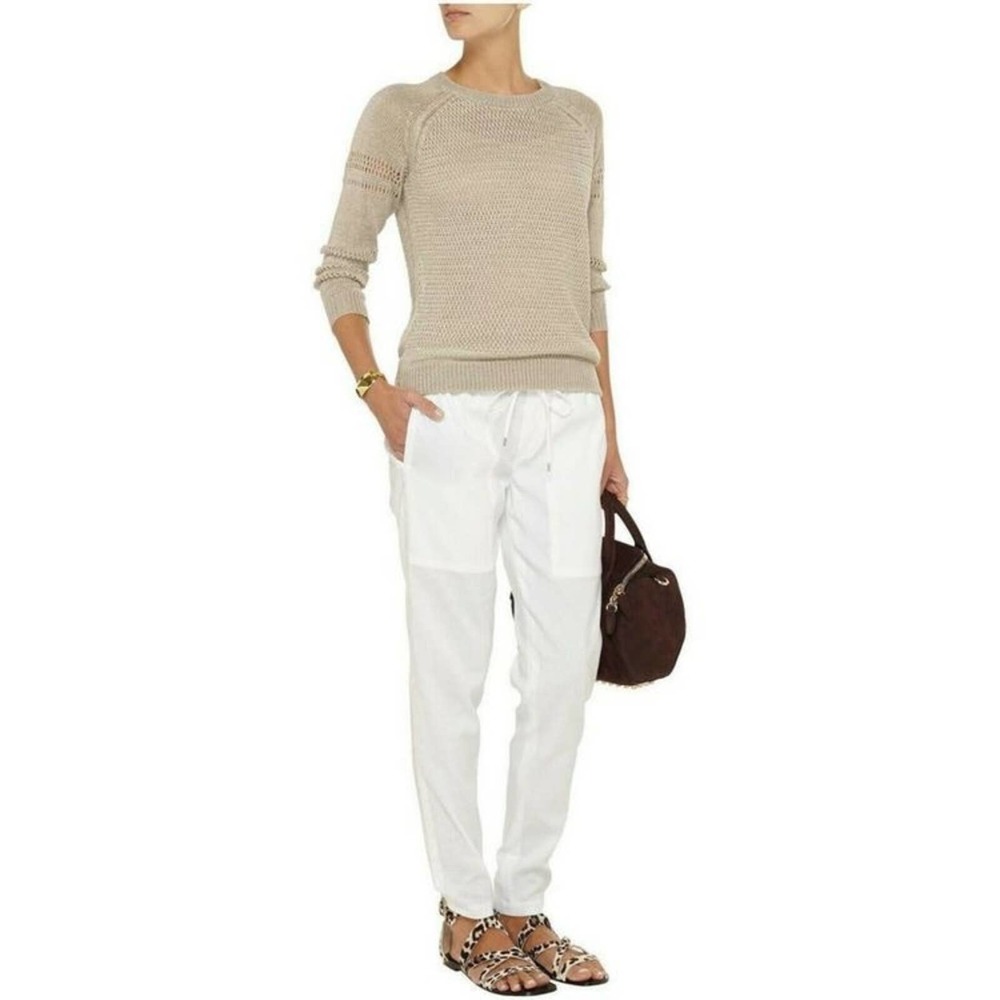 VINCE Linen Tapered White Drawstring Pants Small